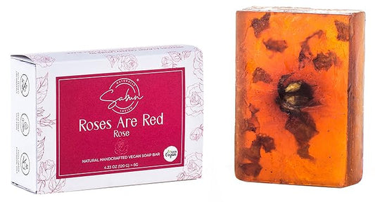 SABUN CO. Rose Oil Soap - Enriched with Rose Essential Oil & Rose Petals - 100% Handcrafted, pH Balanced, Moisturizing Natural Glycerin Soap - GREAT For Sensitive Skin & Facial Care [4.23 oz - 120 gr]