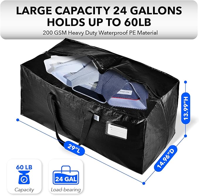 Moving Bags Heavy Duty,Extra Large Moving Bags for Travel/College Packing/Storage/Organization/Seasonal Clothes & Bedding Storage,Moving Supplies Bins,Compatible with Ikea Frakta Cart (Black,6 Pack)
