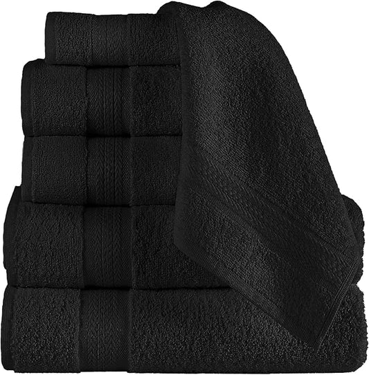 REGAL RUBY, 6 Piece Towel Set, 2 Bath Towels 2 Hand Towels 2 Washcloths, Soft and Absorbent, 100% Turkish Cotton Towels for Bathroom Shower Towel, Bath Linen Set Black