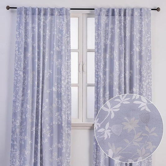 Maison d' Hermine Curtains for Living Room 100% Cotton 96 inch Length Two Panels Light Filtering Curtains for Bedroom Windows with Rod and Loop Pockets Drapes (Louxor Blue, 50" W x 96" L)