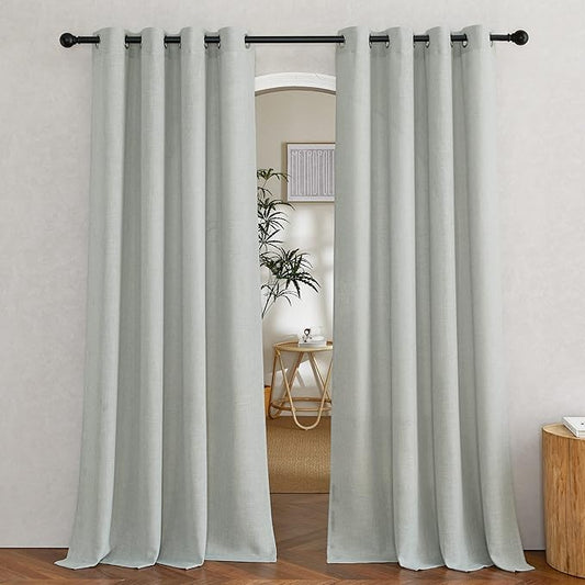NICETOWN Linen Gray Curtains 84 inches Length 2 Panels Set, Grommet Flax Linen Burlap Semi Sheer Eclectic Drapes Privacy with Light Filtering for Kids Room/Living Room, W52 x L84