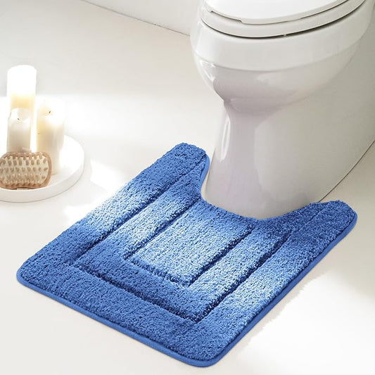 GRANNY SAYS Bathroom Toilet Rugs U Shaped, Bath Mats for Bathroom, Bath Rugs Non Slip Washable, Absorbent Microfiber Toilet Mat, Soft Plush Shaggy Bath Carpet, 20" x 24", Blue