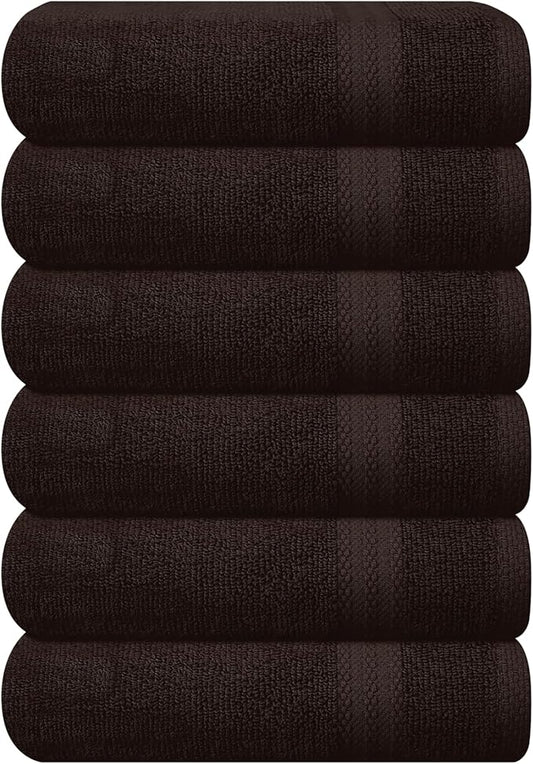 GLAMBURG Ultra Soft 6-Piece Hand Towel Set 16x28-100% Ringspun Cotton - Durable & Highly Absorbent Hand Towels - Ideal for use in Bathroom, Kitchen, Gym, Spa & General Cleaning - Chocolate Brown