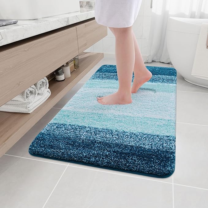 Arotive Microfiber Bathroom Rugs, Shaggy Soft and Absorbent Bath Rug, Non-Slip, Thick Plush Machine Washable Dry Bath Mats for Bathroom, Tub and Shower, 44x32, Peacock Blue
