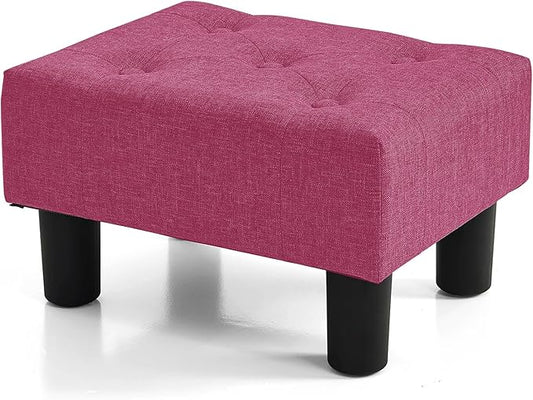BRIAN & DANY Small Foot Stool, Linen Foot Stools with Legs, Stable Small Footstool for Living Room, Dragon Fruit Red