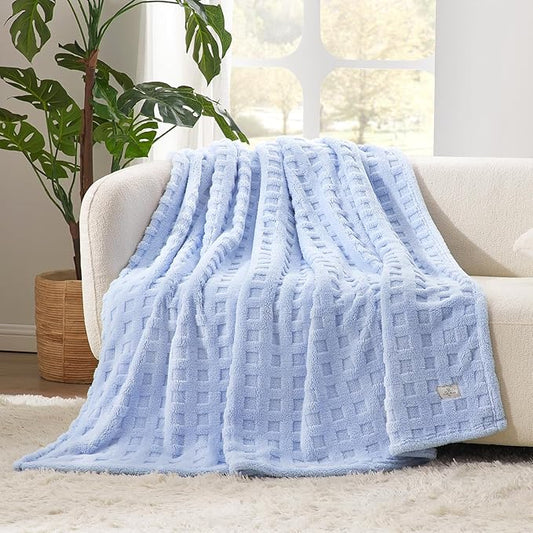 Cozy Bliss Soft King Size Waffle Blanket - Lightweight Cozy Blankets Gift for Women,Cute Checkered Throws Blanket for Bed, Couch and Sofa,Light Blue,108x90 Inches