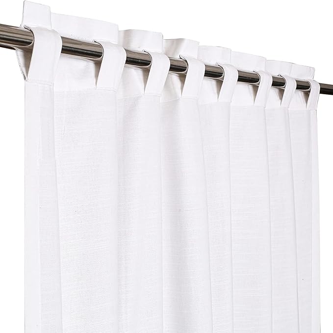 Ramanta Home White Cotton Light Filtering Curtains 50x84 Inches - Set of 2, Farmhouse Slub Textured Semi Sheer Drapes, Duck Cotton Fabric Living Room, Kitchen Back Tab Window Panels - White