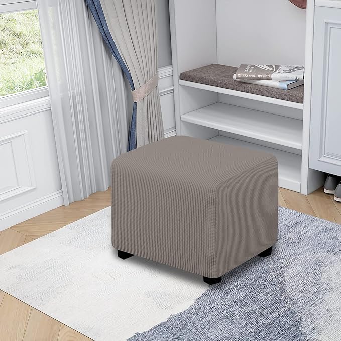 Easy-Going Stretch Ottoman Cover Folding Storage Stool Furniture Protector Soft slipcover with Elastic Bottom (X-Small,Taupe)