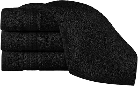 REGAL RUBY 4 Pieces Black Washcloths Bath Linen Set Quick-Dry, Highly Absorbent, Soft Feel Towels, Premium Quality Flannel Face Cloths