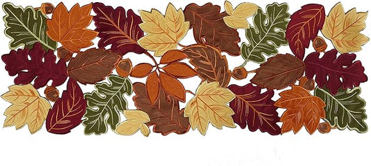OWENIE Thanksgiving Runner, Fall Leaf Table Runner for Autumn Home Decorations, Fall Table Centerpieces, Embroidered Cutwork Farmhouse HarvestMaple Leaf Runner, 13 Inch x 36 Inch