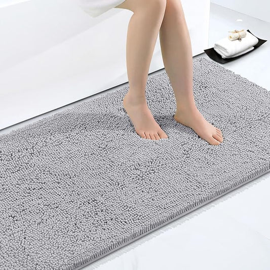 Smiry Luxury Chenille Bathroom Rugs 40x32, Extra Soft and Absorbent Shaggy Bath Mat, Machine Washable, Non-Slip Plush Carpet Runner for Tub, Shower, and Floor, Home Decor Accessories, Grey