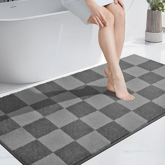 PURRUGS Bathroom Rug Non-Slip Machine Washable 30" x 60", Super Absorbent and Quick-Dry Bath Mat, Extra Soft and Plush Bath Rug for Shower, Bathtub and Sink, Grey & Dark Grey