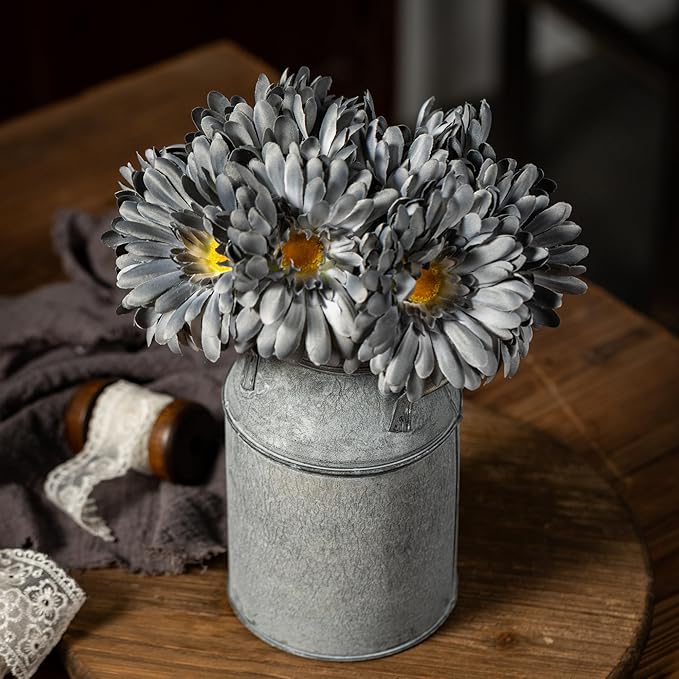 TOPIA Artificial African Daisies Flowers African Daisy Silk Flowers Artificial Gerbera Daisies Pack of 10 (Grey)