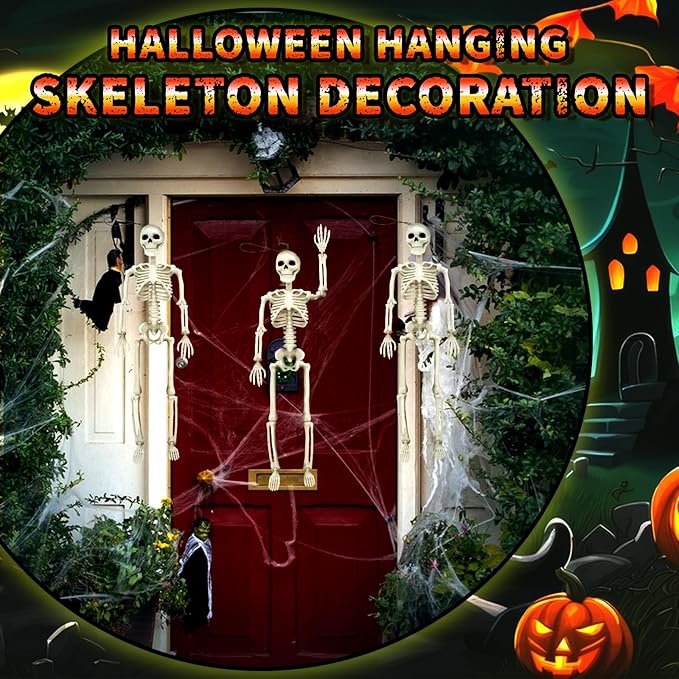 6 PCS Halloween Decoration, 16" Small Poseable Skeleton Full Body with Movable Joints for Garden Graveyard Haunted House Party Home Props Decor