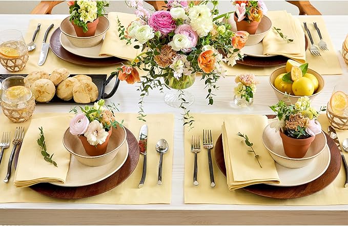 Solino Home Linen Placemats Set of 4 - Golden Straw Placemats 14 x 19 Inch - 100% Pure Linen Table Place Mats for Summer - Fete