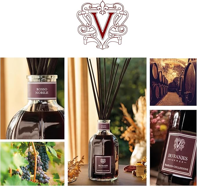 Dr. Vranjes - Rosso Nobile 1250 ml Diffuser + Double Pack of Black Sticks (3 Pieces Bundle) - Luxury Home Fragrance, Made in Italy, Main Scent Fruity: Orange, Strawberry and Red Berries, Birch
