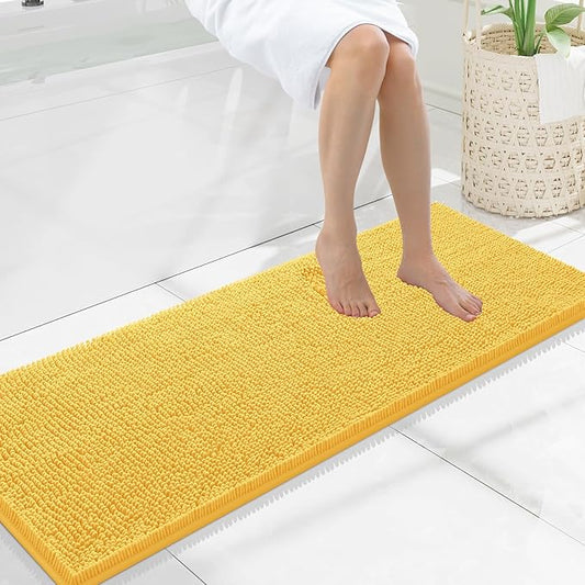 Smiry Luxury Chenille Bathroom Rugs 47x17, Extra Soft and Absorbent Shaggy Bath Mat, Machine Washable, Non-Slip Plush Carpet Runner for Tub, Shower, and Floor, Home Decor Accessories, Yellow