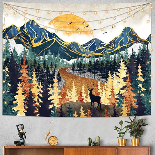 Kanuyee Boho Mountain Tapestry Sunset Landscape Wall Tapestry, Nature tapestries for Bedroom Ceiling Tapestries Wall Hanging for Bedroom Living Room Wall Decor Mountain-2 44"x60"