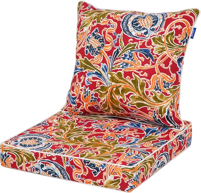 Deep Seat Cushions, Outdoor Cushions, Patio Furniture Cushions, Deep Seat & Back Cushion Patio Cushions with Rmoveable Cover for Backyard Couch Sofa Fade Resistant (22x22x3 in, Vintage Red)