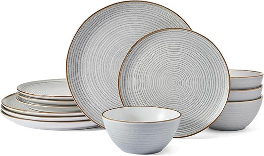 Pfaltzgraff Rowan Gray 12 Piece Plate Bowl Dinnerware Set, Service for 4