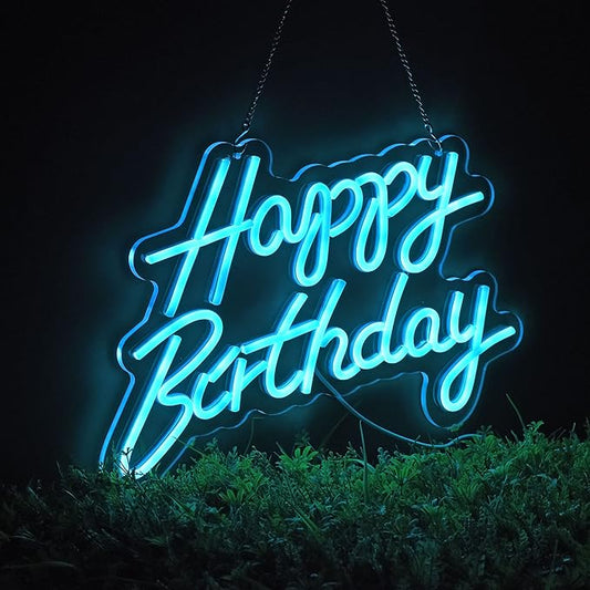 Happy Birthday Neon Sign for Wall Decor, with Dimmable Switch, Reusable Happy Birthday Neon Light Signs for All Birthday Party Decoration(17X12inches,Blue）