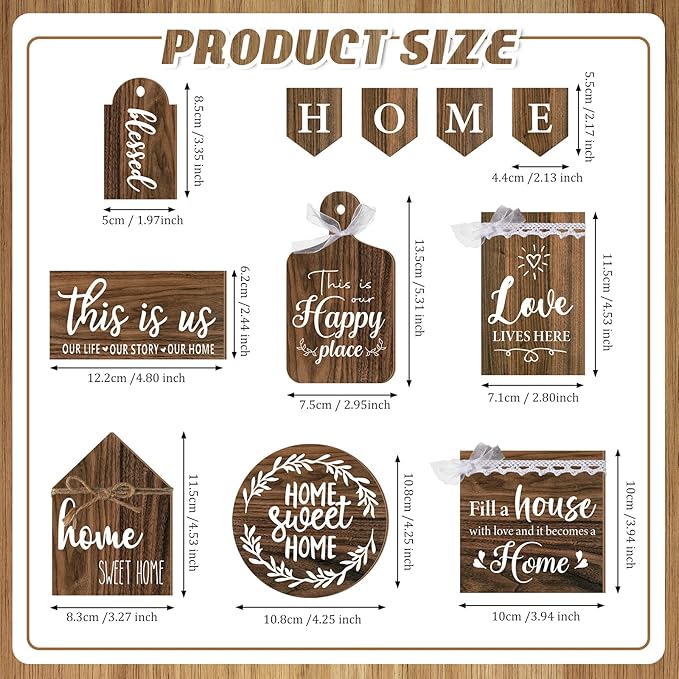 Set of 11 Farmhouse Tiered Tray Decor Rustic Home Tiered Tray Decorations Set Home Wooden Signs Farmhouse Tabletop Wood Signs for Kitchen Table Shelf Decor