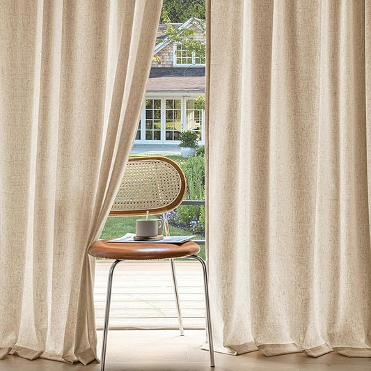 MIULEE Non-See-Through Privacy Linen Curtains 2 Panels, Light Filtering Window Curtains Farnhouse Textured Back Tab Semi Sheer Drapes for Bedroom Living Room, 52 x 72 Inches Long, Light Brown