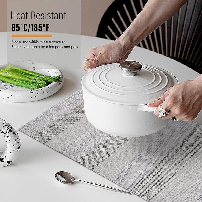 Winknowl Placemats Set of 8, Heat Resistant Stain Resistant Woven Vinyl Insulation Place mats, Durable Washable Elegant Table Mats for Kitchen Dining Table Decor (Lightsteel Blue)