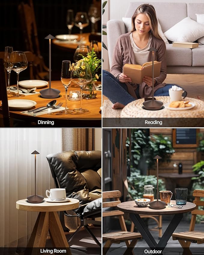 Portable Cordless Table Lamp Modern Led Desk Lamp Rechargeable 2 Pack, 6000mAh Battery Table Light for Dinning Patio Bedroom Camping Coffee shop Restaurant, IP54 Waterproof, Dimmable 3 Light Color
