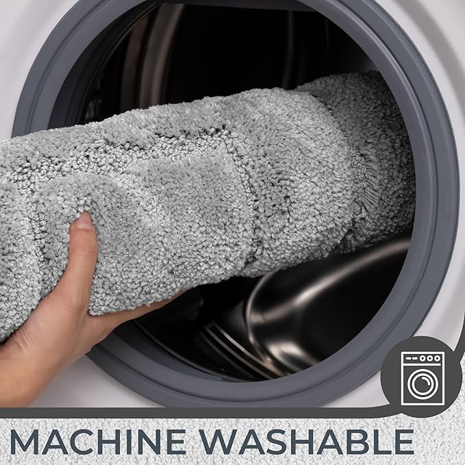 GRANNY SAYS Bathroom Toilet Rugs U Shaped, Bath Mats for Bathroom, Shower Room Rugs Non Slip Washable, Absorbent Microfiber Toilet Mat, Soft Plush Shaggy Bath Carpet, 20" x 24", Gray