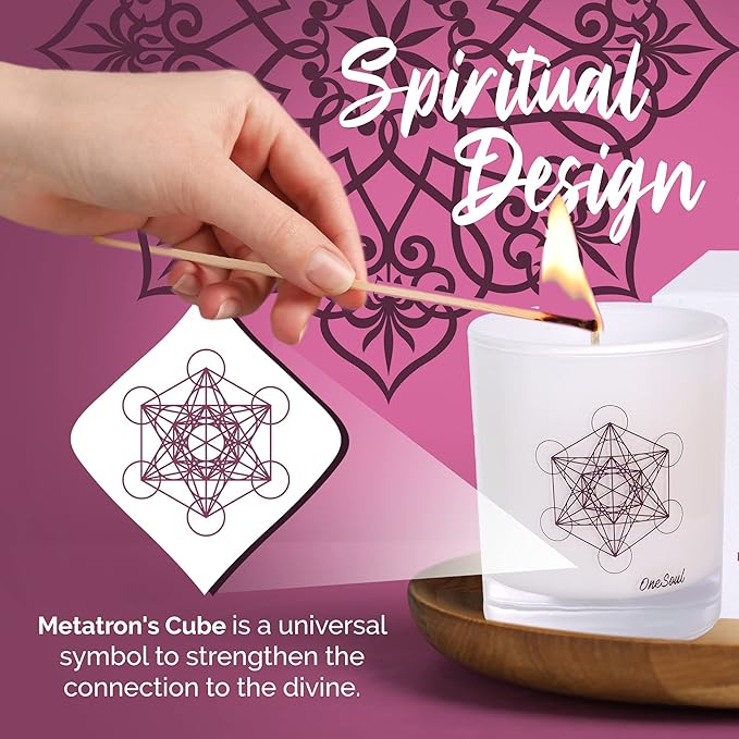 Lavender Vanilla Aromatherapy Candle, Floral Scented Candles, Luxury Candles Scented with Metatron’s Cube Symbol, Hand-Poured Soy Candle, 50 Hours Long Time, 7.6 oz. - OneSoul Collection