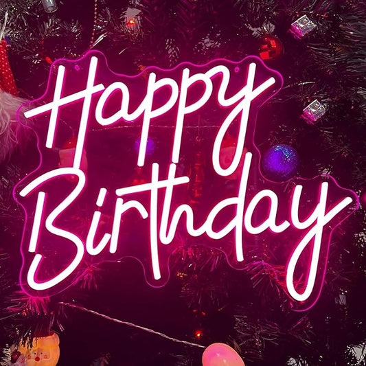Happy Birthday Neon Sign for Wall Decor, Pink LED Neon Light Signs, Dimmable Art Decoration Happy Birthday Neon Light Sign for All Birthday Party Decoration 15.7×13 Inch