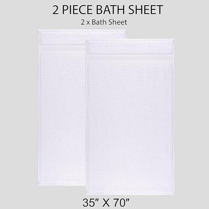 Quick-Dry, Soft & High Absorbent Jumbo Bath Sheet 35"x70" Cotton Turkish Bath Towel Set of 2 | Daily Use 100% Cotton for Bathroom, Gym & More | Bathroom Towels Set (2 Pcs, White)