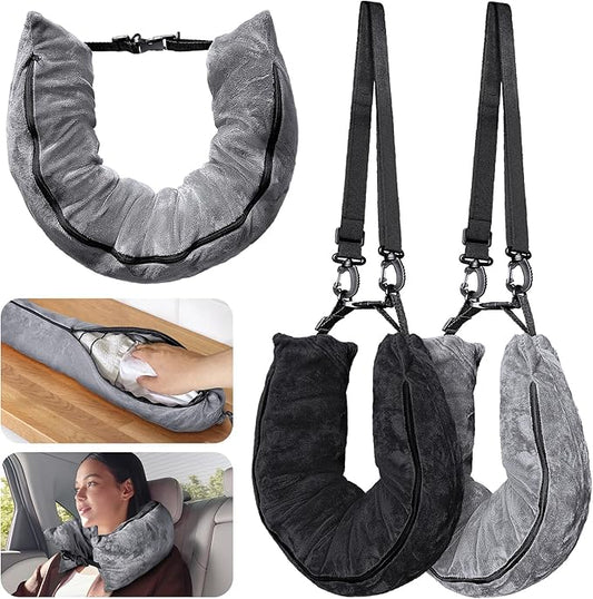 2Pack Stuffable Travel Pillow for Extra Luggage, Velvet Travel Neck Pillow with Adjustable Neck Size, Fits About 6 T-Shirts Travel Essentials Multifunctional Sleeping Rest Cushion