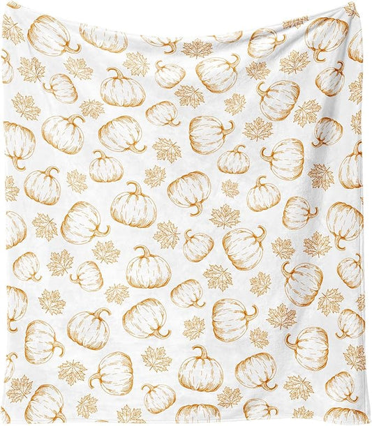 Fall Thanksgiving Blankets,Orange Pumpkin Maple Leaves Farmhouse Blanket Throw,Thanksgiving Fall Flannel Fleece Throw Blanket for Home Living Room Couch Bed Chair or Dorm Decor 60"x50"