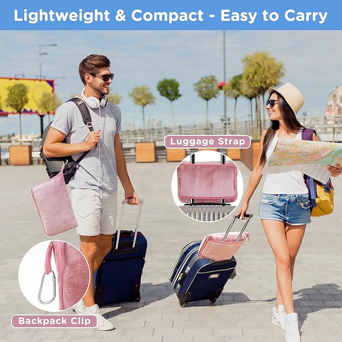 ATsense Travel Blanket Pillow, Premium 2 in 1 Soft Airplane Blanket Compact with Bag Pillowcase for Long Trips, Flying and Car, Travel Essentials for Women with Hand Luggage Sleeve and Backpack Clip