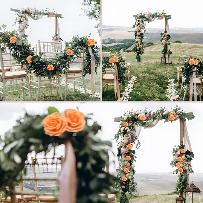 200PCS Orange Artificial Flowers Roses Real Looking Foam Fake Roses with Leaves for DIY Wedding Bouquets Bridal Shower Party Decorations (Orange, 200)