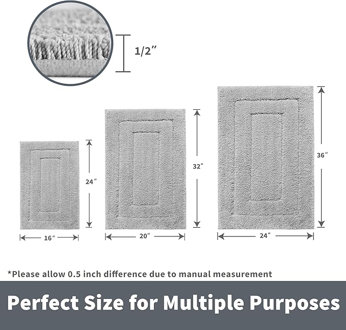 GRANNY SAYS Gray Bathroom Rugs, Bath Mats for Bathroom Non-Slip, Super Soft and Water Absorbent, Microfiber Bath Rugs, Machine Wash Dry, Large Bath Rugs for Floor, Tub and Shower 36 x 24
