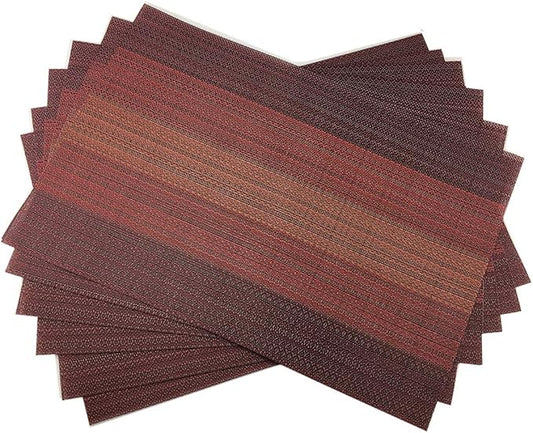 Exquisite Woven Vinyl Placemats for Dining Table Heat Resistant PVC Table Mats (Pack of 6, Red)