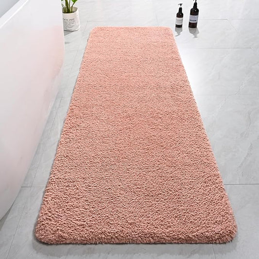 AROGAN Luxury Long Bathroom Runner Rug, 24x72 Inch Thick Soft and Absorbent Microfiber Non Slip Bath Mat, Rubber Backing Quick Dry Rugs Carpets, Machine Washable Plush Mats for Shower Floor, Pink