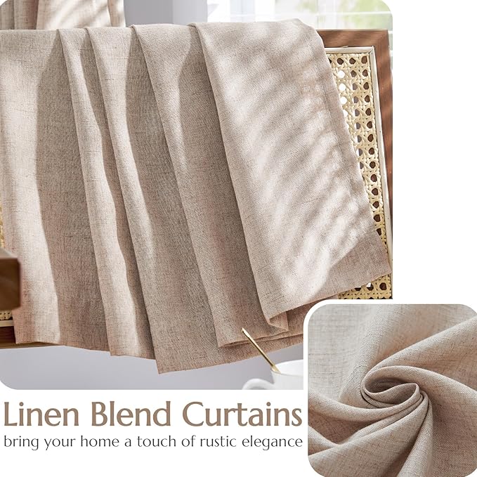 jinchan Taupe Lined Linen Blend Curtains for Bedroom 90 Inch Length 2 Panels for Closet, 38 Inch Wide Farmhouse Drapes with Rod Pocket Back Tab(38W x 90L, Taupe)