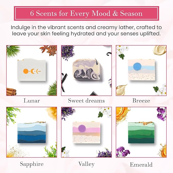 FinchBerry Relaxation Soap Bar Set – Natural Face & Body Care Collection with Handmade Soaps – Made with Organic Olive Oil, Coconut Oil, and Shea Butter – Ideal Gift Pack of 6 (4.5 oz Each)