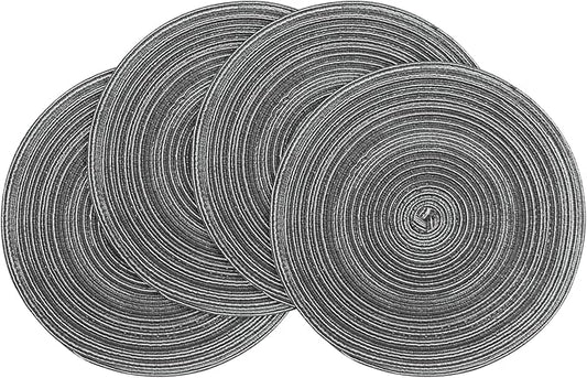 Floroom 15 Inch Round Braided Placemats Set of 4, Washable Heat Resistant Cotton Polyester Circle Place Mats for Kitchen Dining Table - Mist Grey