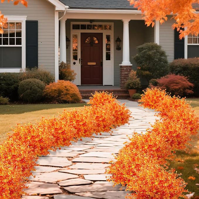 Ouddy Decor 24 Bundles Artificial Fall Flowers for Outdoor Decoration UV Resistant Fake Mums Fall Plastic Flowers Faux Plants for Autumn Indoor Outside Patio Planters Window Home Decor, Orange Yellow