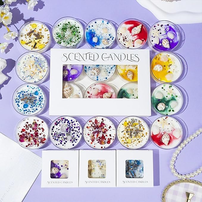 Tealight Soy Candles with Dried Flowers, Aromatherapy Candles for Decor Holidays, Room Ambiance, Aromatherapy Relaxing, Christmas Gift, Wedding Favors, Mother's Day (Dried Flower)