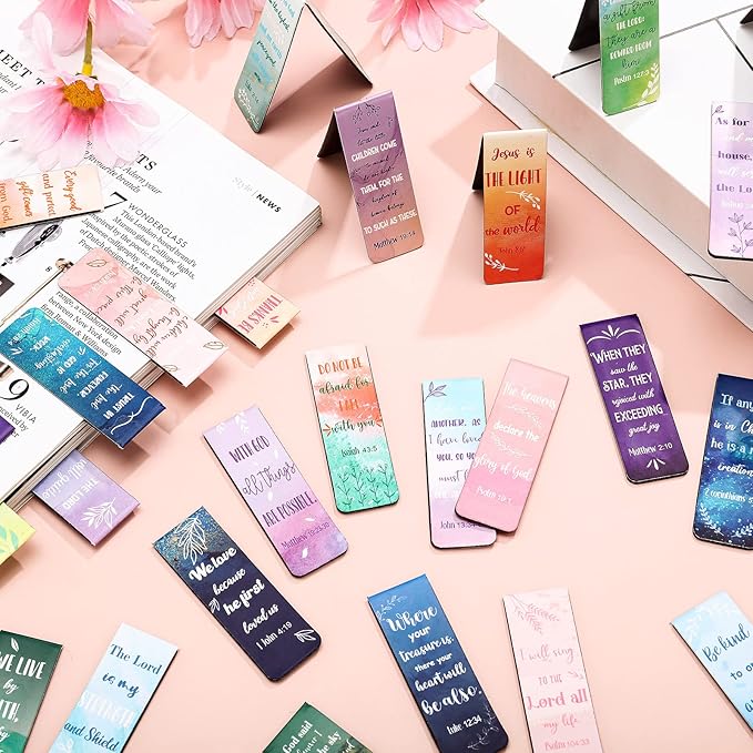 30 Pieces Christian Bookmarks Magnetic Bible Verse Bookmarks Religious Scripture Inspirational Church Supplies Motivational Prayer Page Clips for Kids Women Teachers Students School Gifts (Watercolor)