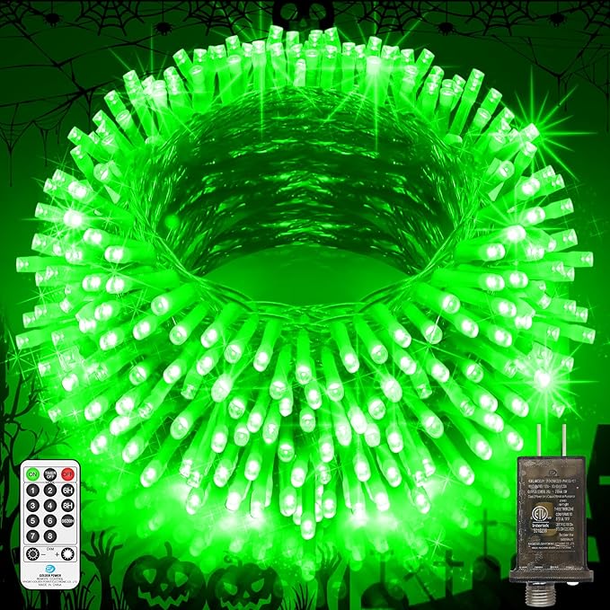 403 FT 1000 LED String Lights Outdoor Decorations Halloween Fairy Lights Waterproof 8 Modes Timer Clear Wire String Lights for Outside House Tree Patio Yard Wedding Party Holiday-Green