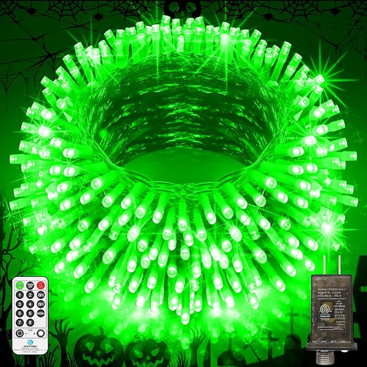 403 FT 1000 LED String Lights Outdoor Decorations Halloween Fairy Lights Waterproof 8 Modes Timer Clear Wire String Lights for Outside House Tree Patio Yard Wedding Party Holiday-Green