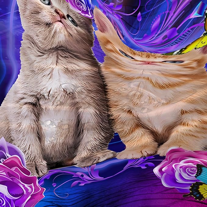 AILONEN 3D Cat Shower Curtain,Cute Kitten Shower Curtain Set for Kids Boys Girls,Cat Lovers Animal Shower Curtain for Bathroom,Rose with Butterfly Bath Curtain with Hooks,72" W*96" H