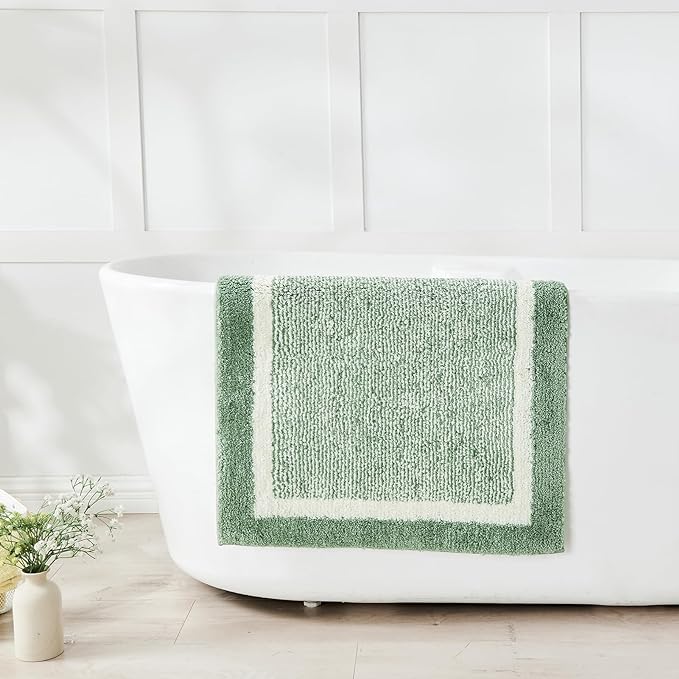 CozeCube Bath mats for Bathroom Non Slip, Plush Shaggy Bath Rugs for Bathroom Washable, Extra Soft and Absorbent Microfiber Bath Rugs, Sage Green, 47" x 24"